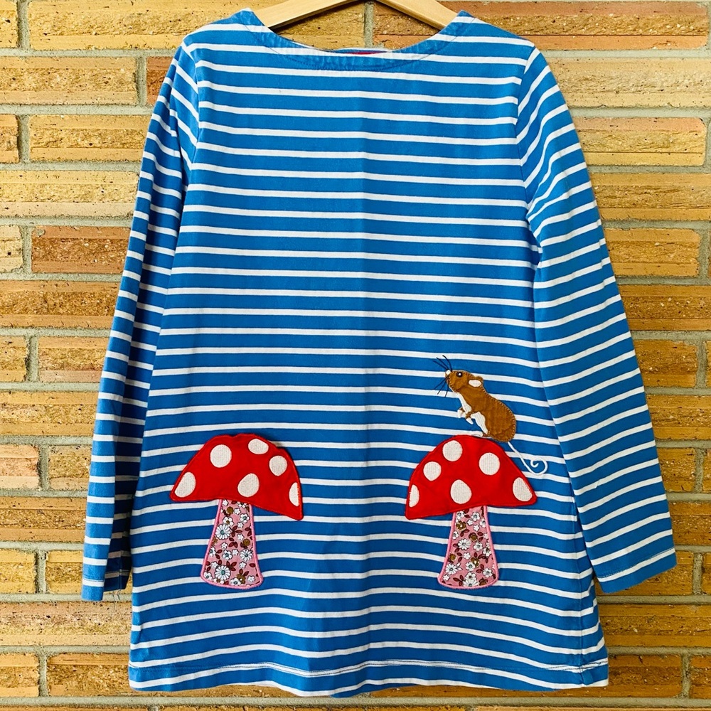 Mini Boden mushroom / toadstool striped tunic top 9-10